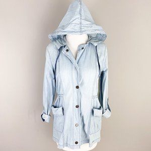 Daytrip Chambray Blue Light Weight Hooded Button Front Spring Fall Jacket XS